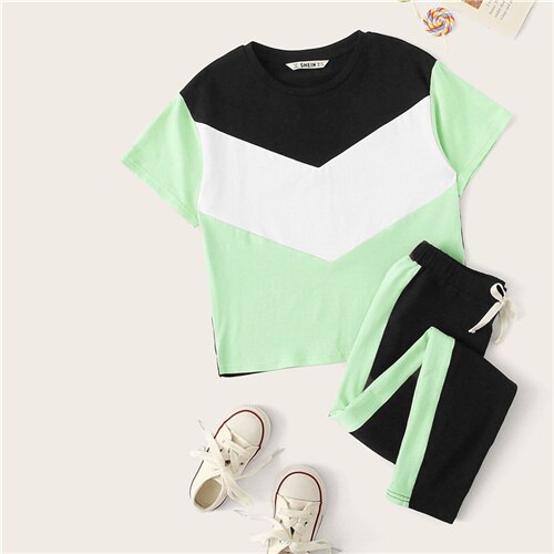 SHEIN Kiddie Girls Colorblock T-Shirt