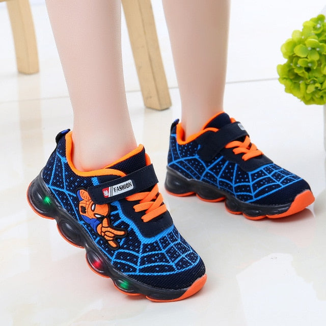 led mesh spiderman kids shoes children boys girls