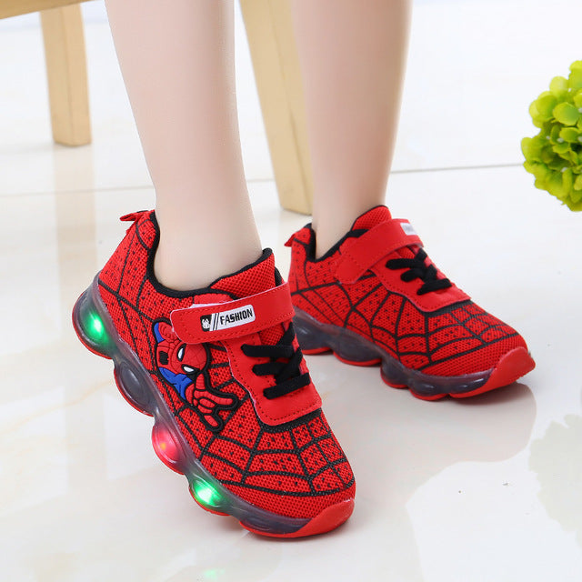 led mesh spiderman kids shoes children boys girls