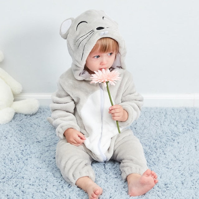 Cute Cartoon Flannel Baby Rompers