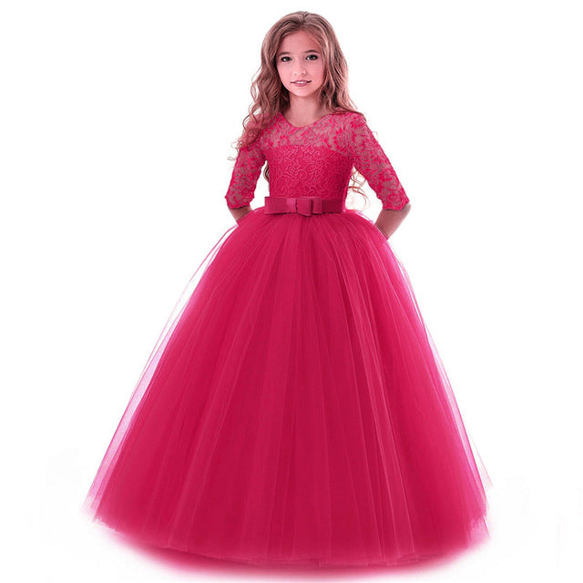 Kids Girls Lace Half Sleeve Gowns