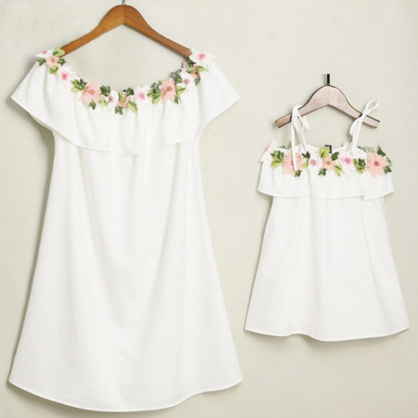 Embroidery Dresses Mother Daughter
