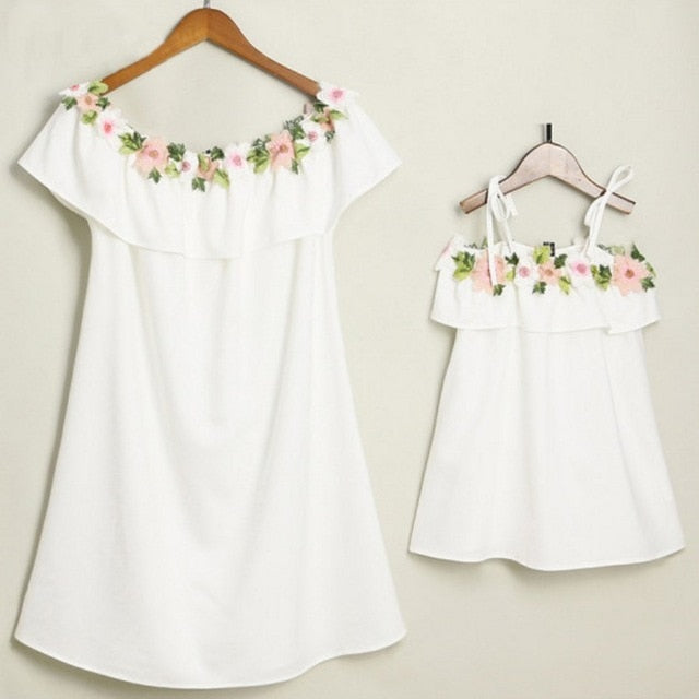 Embroidery Dresses Mother Daughter