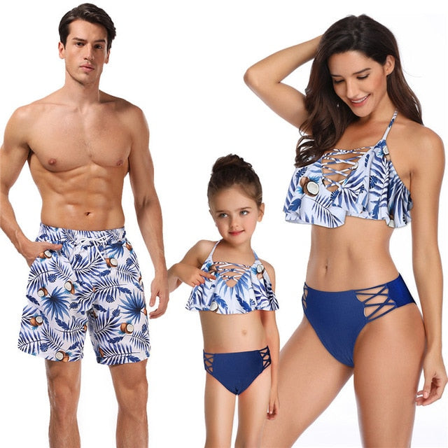 Family matching swimwear bikini beach