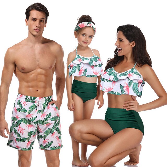 Family matching swimwear bikini beach