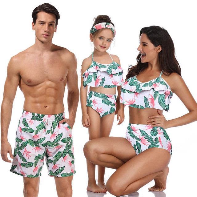 Family matching swimwear bikini beach
