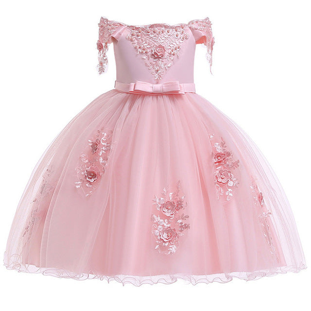 Baby Girl 3D Flower Silk Princess Dress
