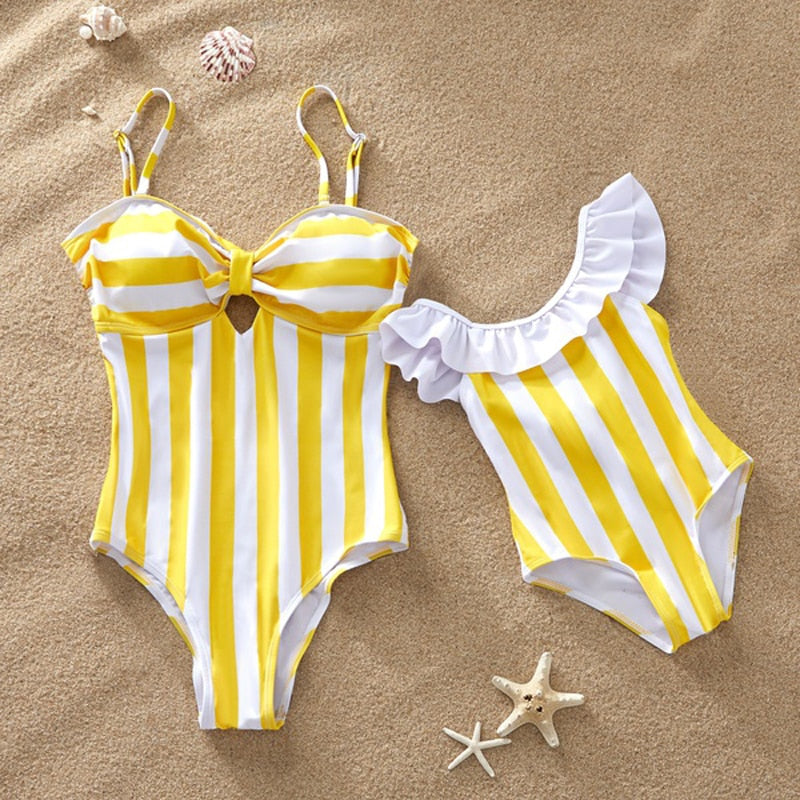 Striped Mother Daughter Swimwear