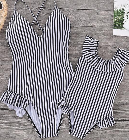 Striped Mother Daughter Swimwear