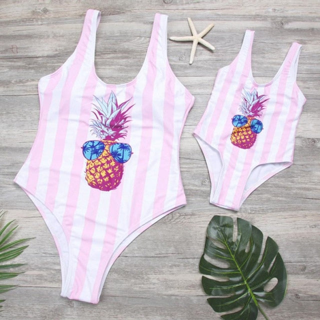 Striped Mother Daughter Swimwear