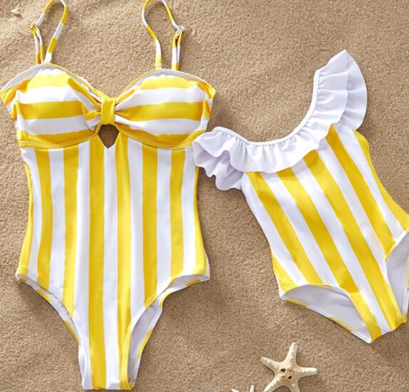 Striped Mother Daughter Swimwear