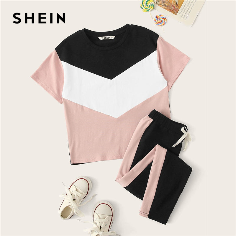 SHEIN Kiddie Girls Colorblock T-Shirt