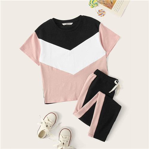 SHEIN Kiddie Girls Colorblock T-Shirt