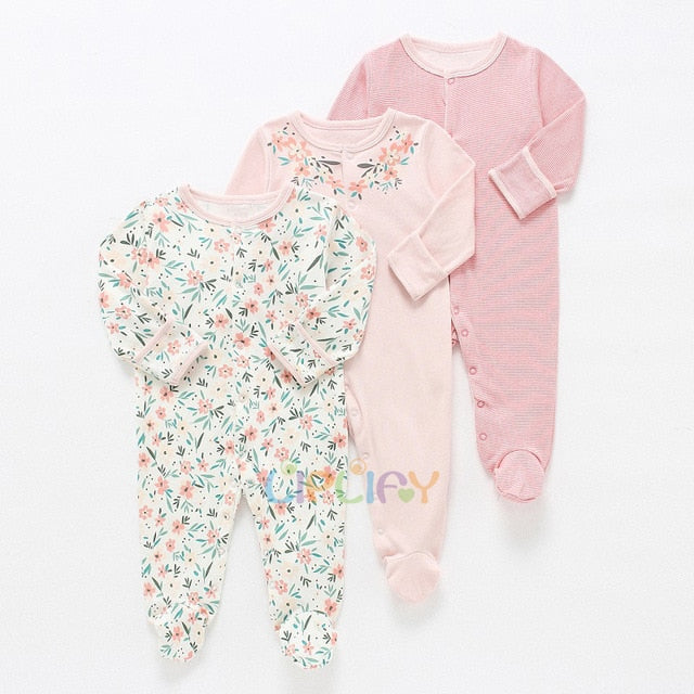 Baby Rompers 3pcs Flower Sleepsuit