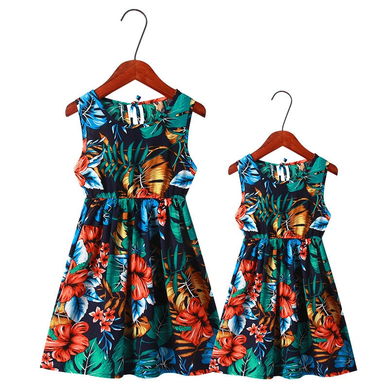 Mother Daughter Dresses Floral Printed