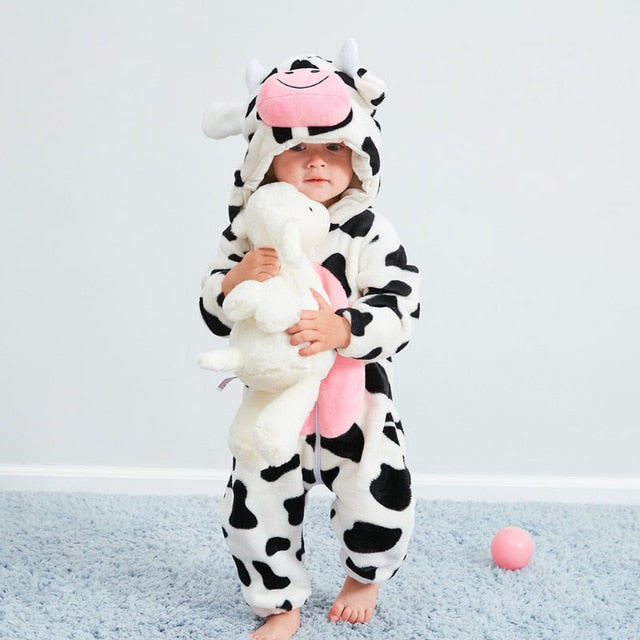 Cute Cartoon Flannel Baby Rompers