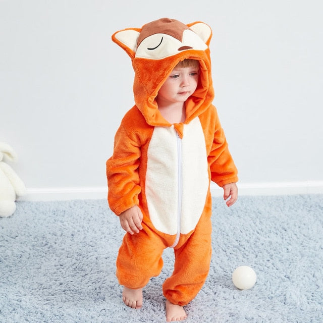 Cute Cartoon Flannel Baby Rompers